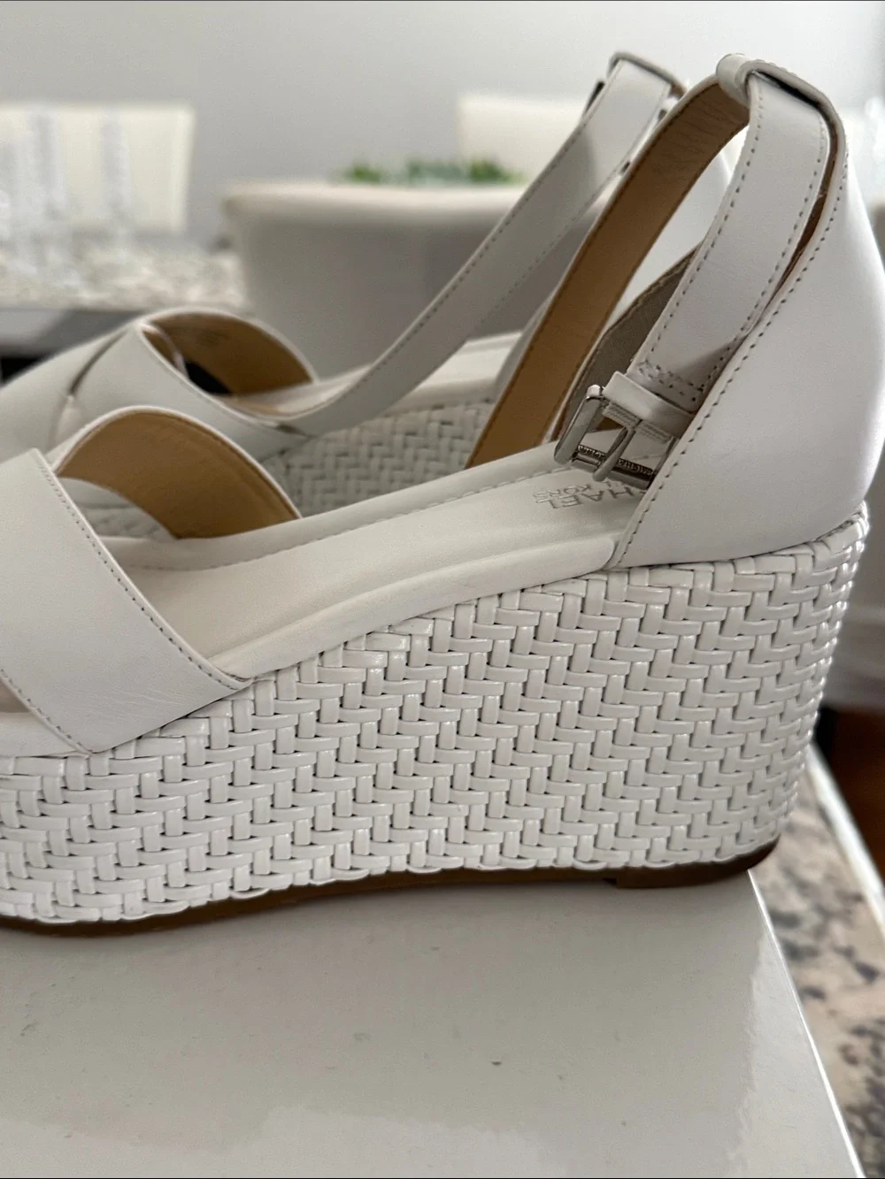 Michael Kors White Crisscross Ankle-Strap Wedge Sandals